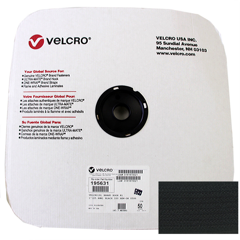 1" Velcro Polyester Hook Black (50 YD Roll)